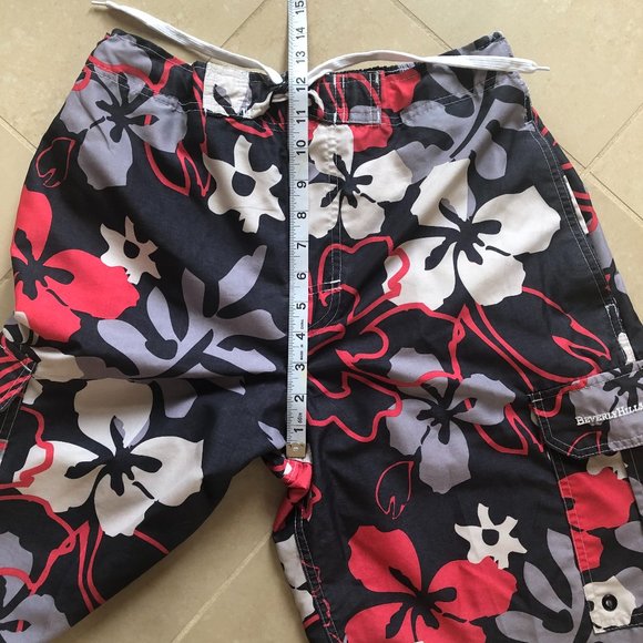BEVERLY HILLS POLO CLUB Beachy Coastal Hawaiian Floral Swim Trunks Vacation - Picture 7 of 11